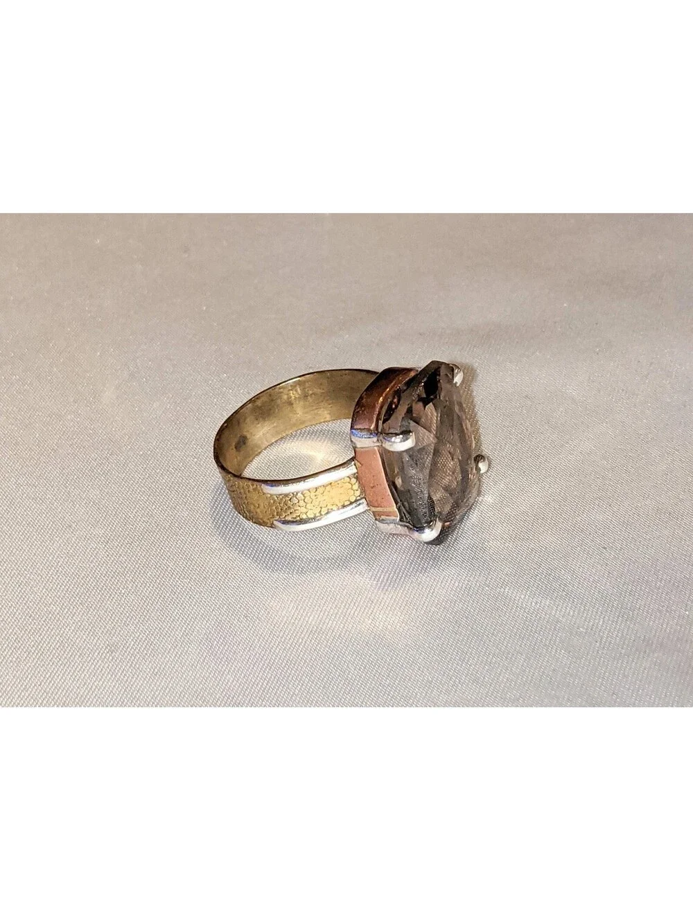 925 Sterling Silver & Brown Faceted Smoky Quartz Mixed Metals Ring Sz 9 Artisan